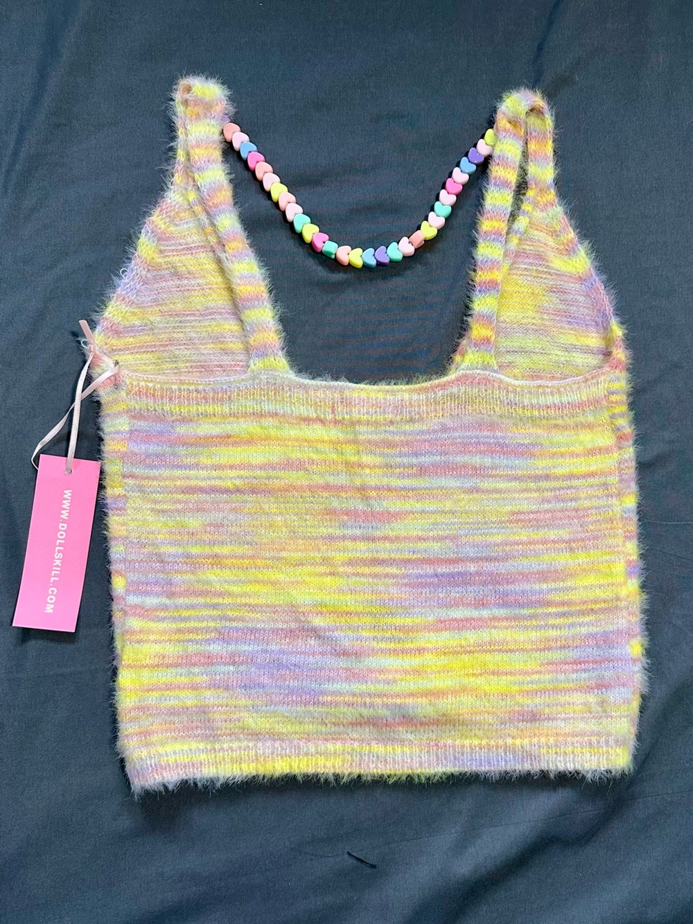 Sugar Thrillz Candy Rain Crop Top NWT S Pastel Multicolor Fuzzy Knit Tank Y2K - Picture 4 of 11